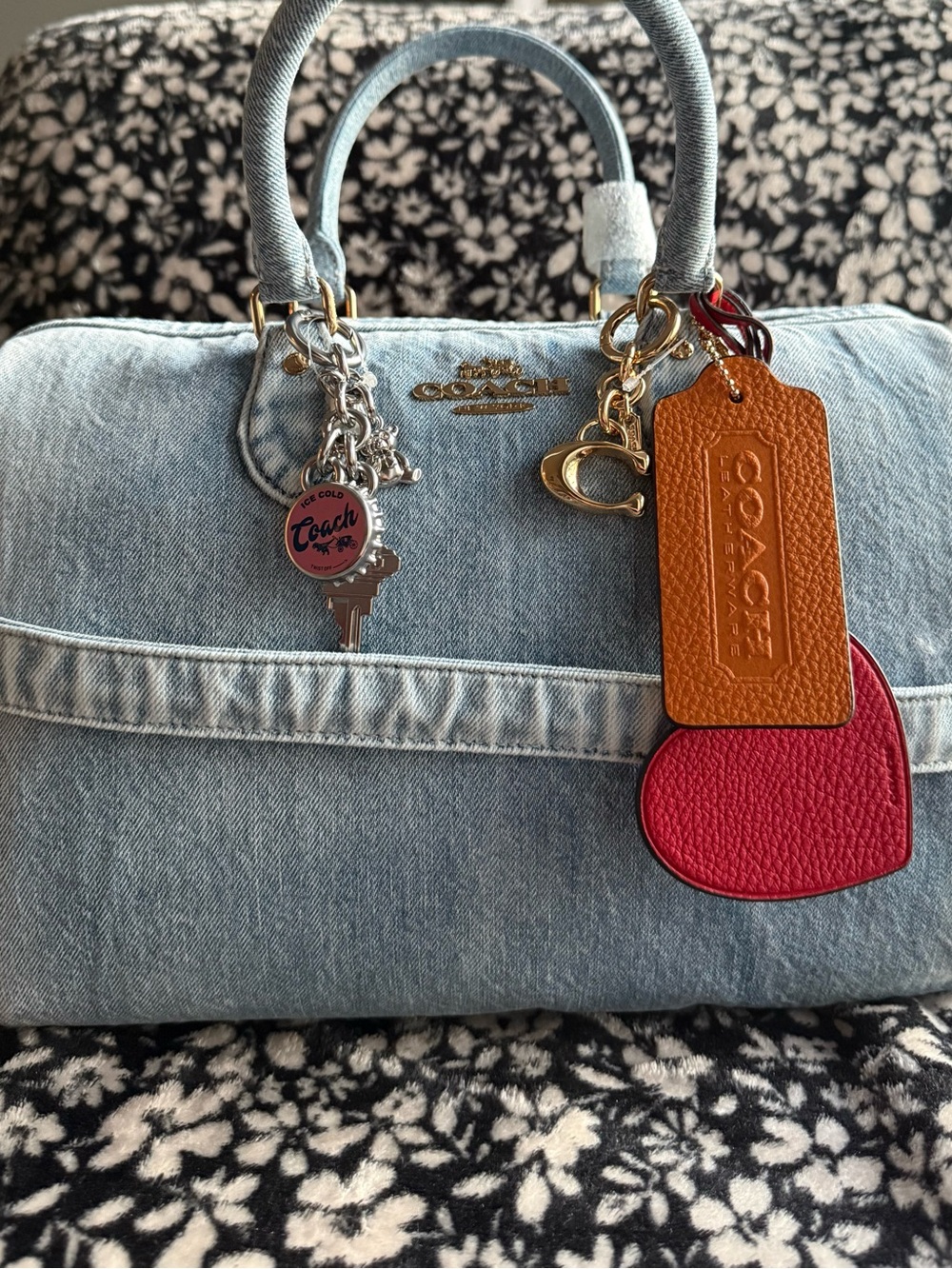 Coach Light Blue Denim Satchel with Red Heart Charm - Picture 2 of 8
